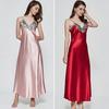 Women's Satin Lace Nightgown Spaghetti Strap Sleeveless Slip Dress Soft V Neck Maxi Sleepwear Silky Chemise Nightdress