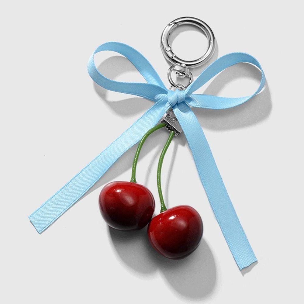 Phone Charms Cherry Pendant Keyring Ballet Style Pendant Ribbon Bow Keychain Couple Kids