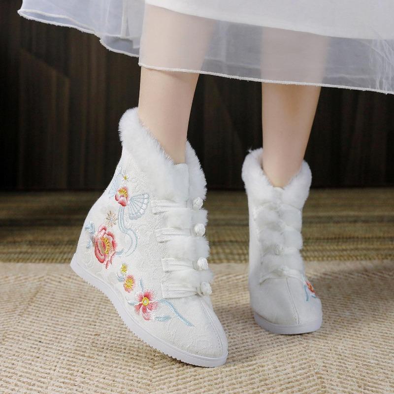 Женские зимние теплые повседневные ботильоны, нескользящие зимние ботинки с флисовой подкладкой, высокие ботинки, удобные вышитые короткие ботинки с подкладкой из искусственного меха для женщин