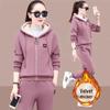 Women's Plush & Thick Fashion Suit: Loose Hooded Sweater Casual Wear Two-Piece Set for Autumn/Winter 2024