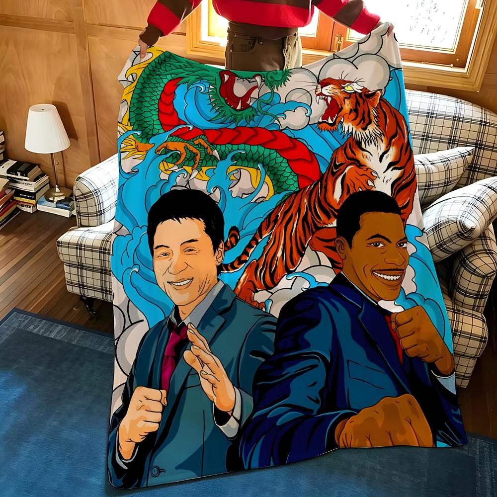 Плед из фланели с уютным принтом от знаменитости J-Jackie C-Chan, Портативный, Прочный, Можно стирать в машине, милый, Крутой
