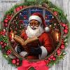 Черный Санта Клаус Деревянный Рождественский Знак - Navidad Круглый Знак для Двора Двери Настенный Декор - Идеальное Рождественское Украшение