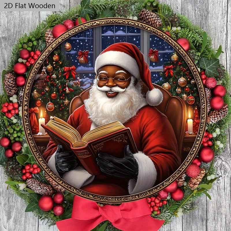 Черный Санта Клаус Деревянный Рождественский Знак - Navidad Круглый Знак для Двора Двери Настенный Декор - Идеальное Рождественское Украшение