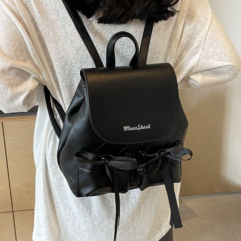 Рюкзак с бантом в корейском стиле, двойной бант Y2k, школьный рюкзак, нейлоновый рюкзак на шнурке, для улицы