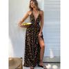 Летнее новое леопардовое платье на бретельках с V-образным вырезом, элегантное платье, юбка с высокой талией, сексуальное, модное платье