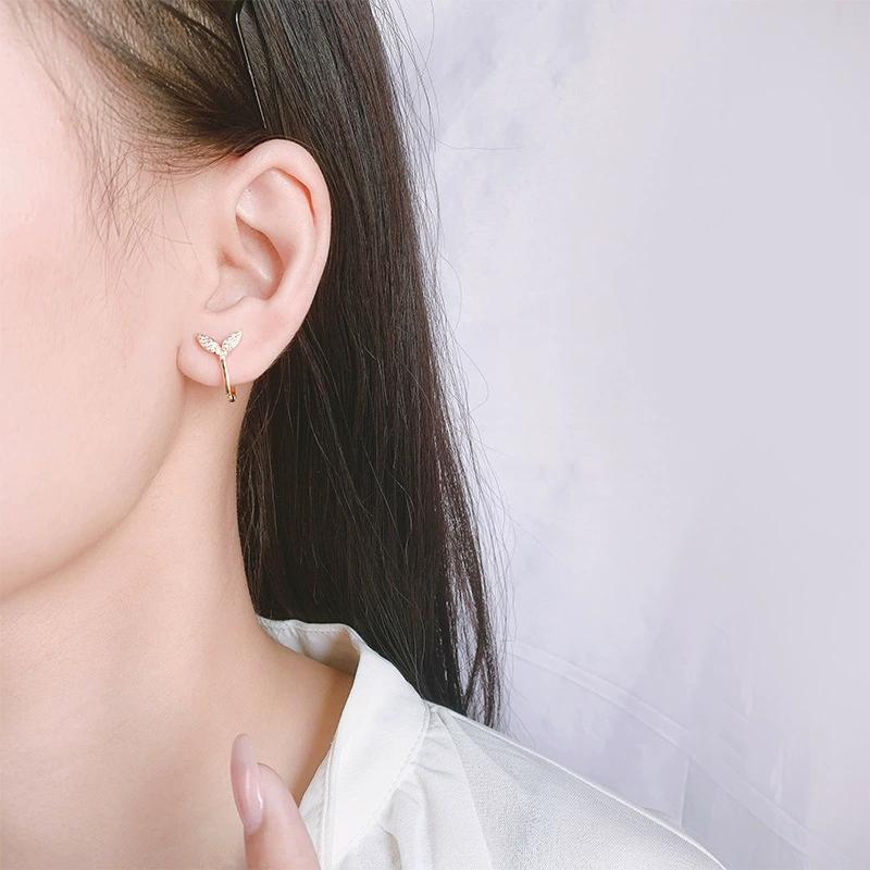 Female Cute Fish Tail White Zircon Hoop Earrings For Women Vintage Gold Color Ear Buckle Wedding Jewelry Valentine's Day Gifts
