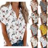 Women's Short Sleeved Shirt, Daily Fashion Printed Button Top, Chest Pocket Cardigan