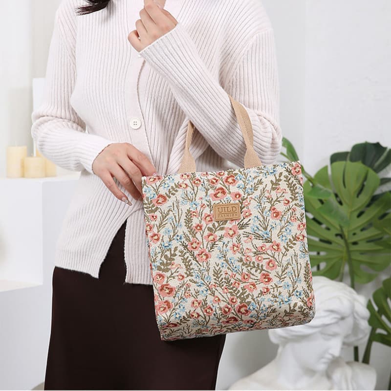 Винтажная холщовая сумка-тоут большой вместимости с цветочным узором