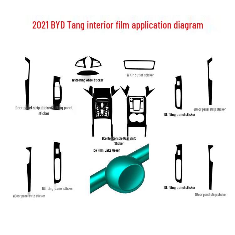 2021 BYD Tang Carbon Fiber Interior Stickers for Console, Gear Lever, and Door Protection.