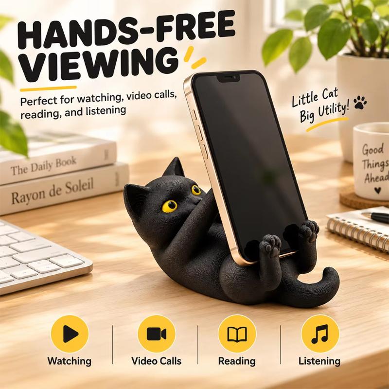 1 шт. Милый держатель для телефона на стол в форме котенка, 3D-печать, регулируемая подставка для телефона в виде черной кошки, настольная подставка для телефона, животное, декор для стола