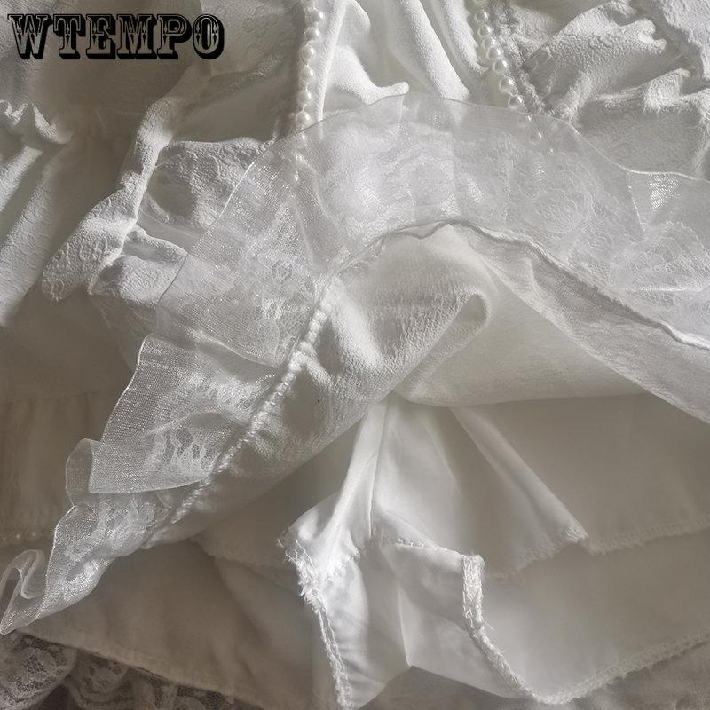 WTEMPO Женская белая кружевная мини-юбка, летние кавайные короткие юбки для девочек, сказочная корейская юбка Лолиты с защитными брюками