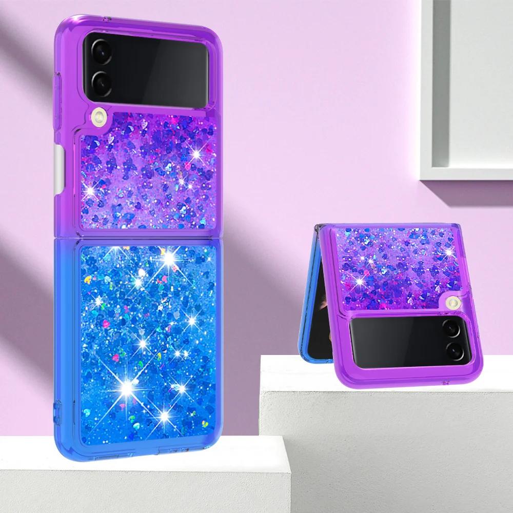 For Samsung Z Flip 6 5 Luxury Quicksand Glitter Case For Samsung Galaxy Z Flip 6 Zflip 3 4 5 6 Gradient Bling Shockproof Cover