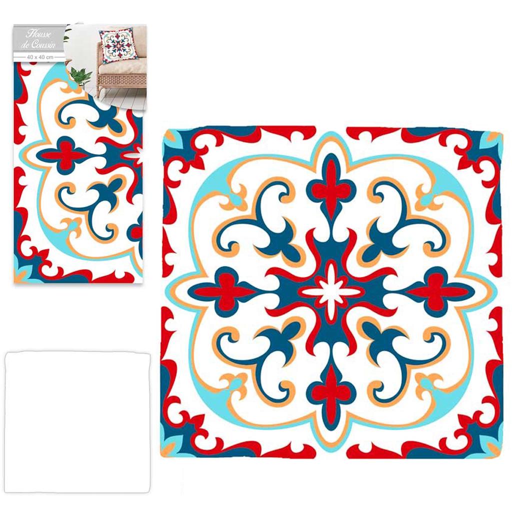 Les Trésors De Lily [Q5512] - Чехол на подушку дизайнерский "Бохо" синий красный белый (клетка) - 40х40 см