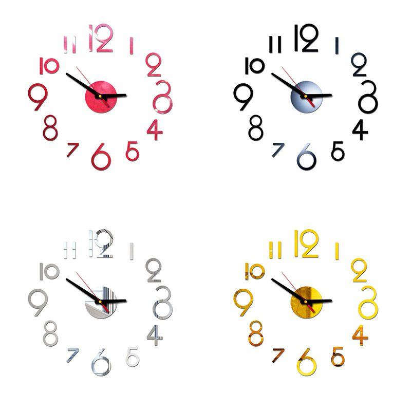 Number Wall Diy Clock 3d Mirror Sticker Modern Home Office Decor Art Decal