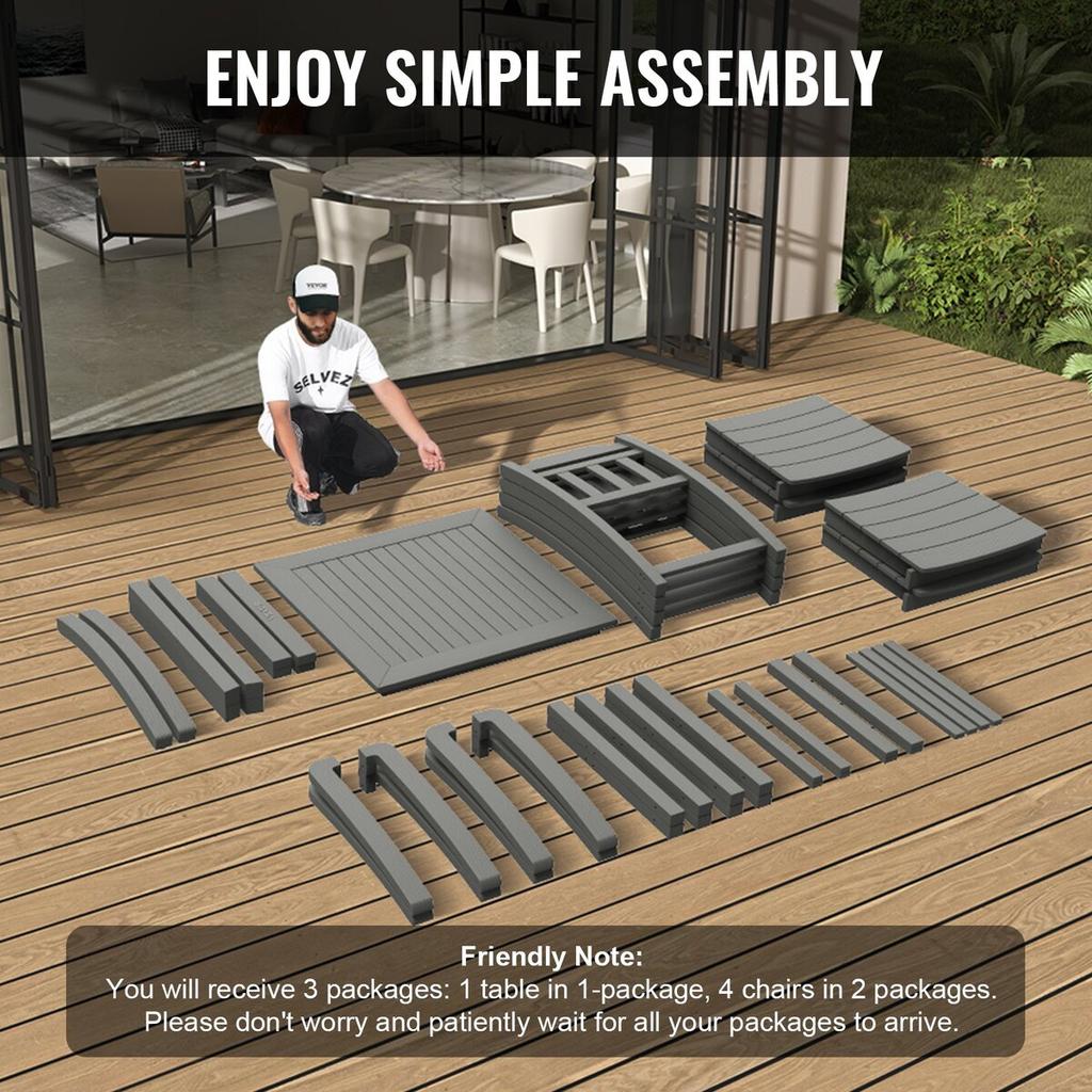 5 Pieces Patio Dining Set, Outdoor Square Furniture Table and Chairs, All Weather Garden Furniture Table Sets, HIPS Small Patio Conversation Set, For