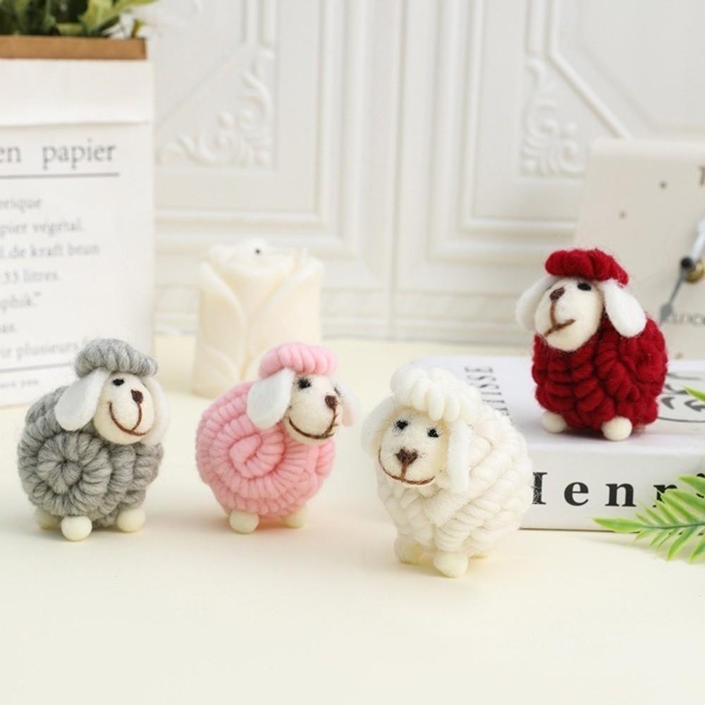Wool Felt Christmas Sheep Figurine Soft Mini Sheep Statue New Lamb Ornament Desktop Decor