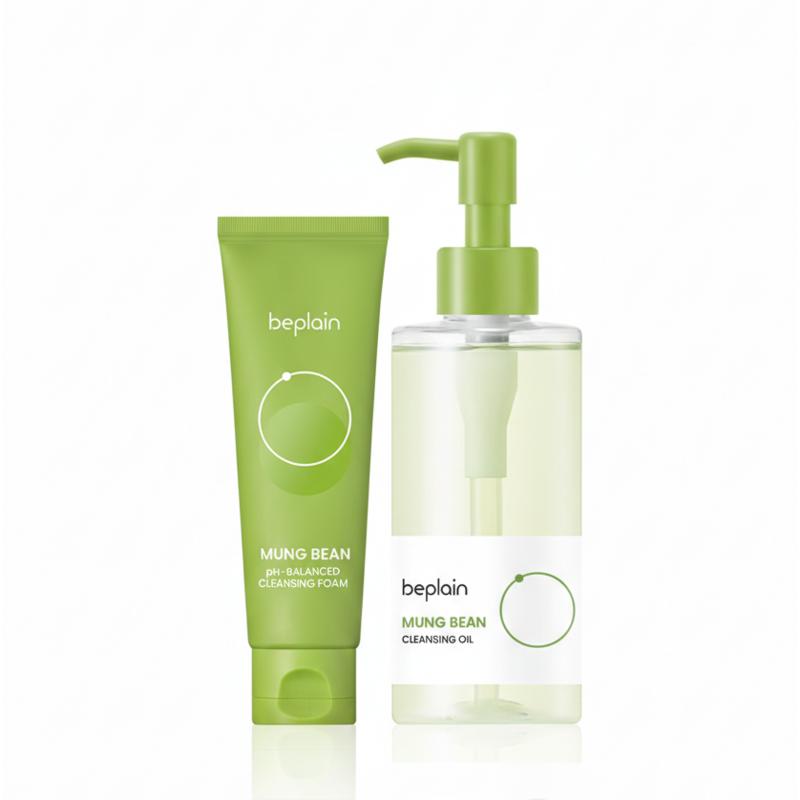B.Plain Mung Bean Mild Acidic Cleansing Foam 80ml + Mung Bean Cleansing Oil 200ml 2-Piece Set, 1 Set