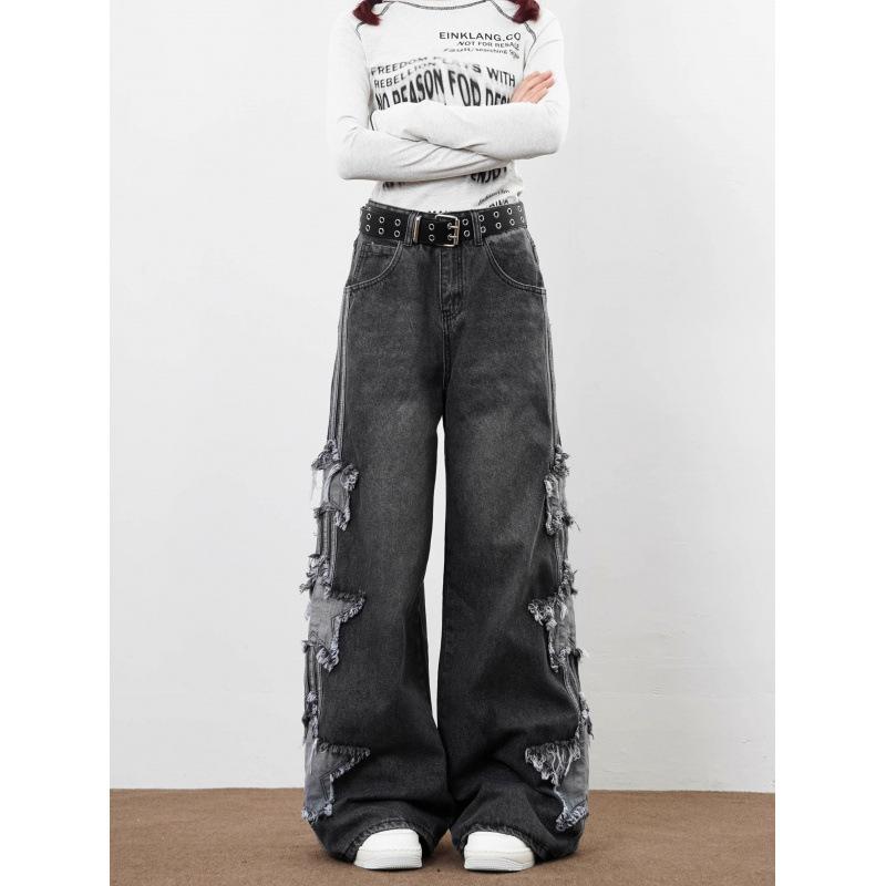 Джинсы JYL мужские широкие с нашивкой-звездой, летние, свободные, драпирующиеся, до пола, джинсовые