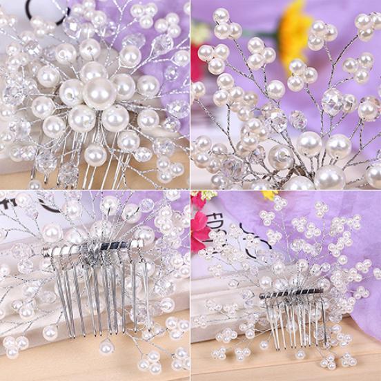 Искусственный жемчуг стразы Свадебная вечеринка Свадебный макияж Цветок Заколка для волос Белая расческа для волос AVE