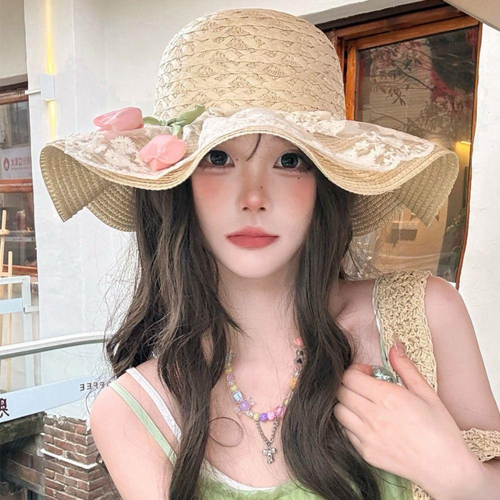 Wide Brim Straw Hat Tulip Sunscreen Hat Fashion Sunshade Hat Summer