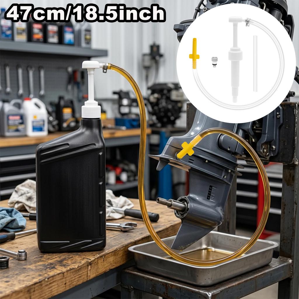 Lower Unit Gear Oil Pump, Dual Adapter (3/8"-16 & 8mm) for Quart Bottle, Mess-Free Precise Filling for Outboard Marine Motor Ma