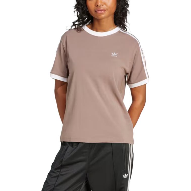 adidas Женская футболка с тремя полосками Trace Brown для женщин в уличном стиле JD4570