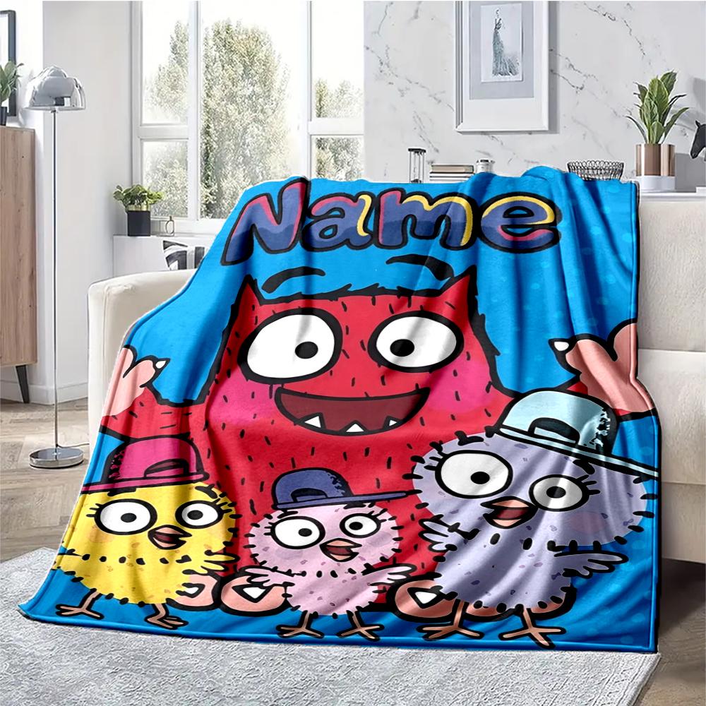 Custom Name Love Monster Theme Printed Blanket - Perfect for Couch, Bed, Travel & Outdoor Use | Machine Washable, Cozy & Durable.