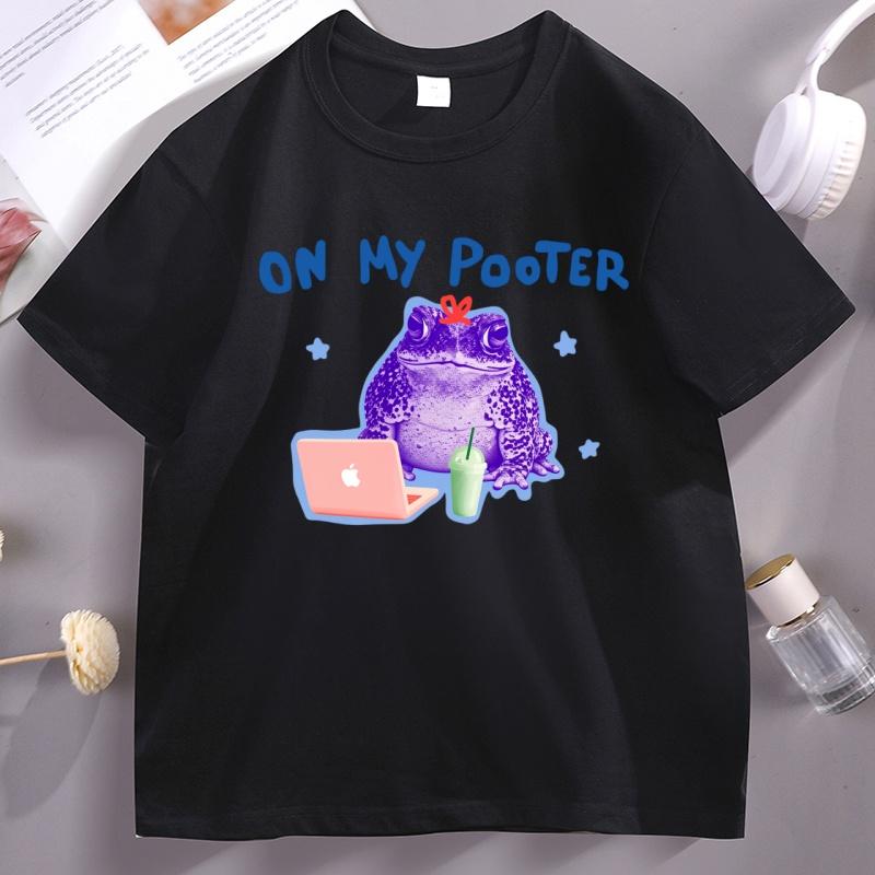 On My Pooter Unisex T Shirt Casual Cotton Short Sleeve Funny Tshirt Frog Graphic Tees Autism T-