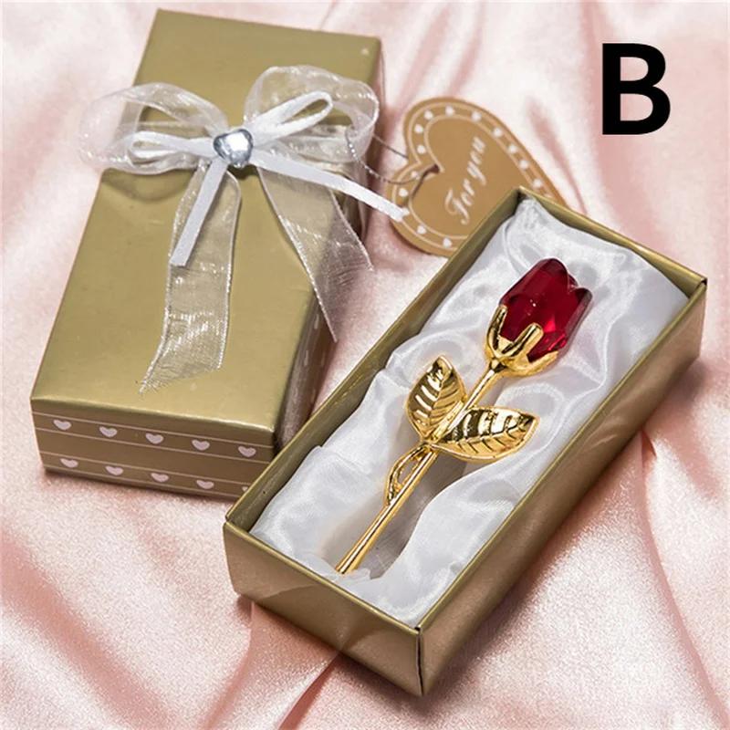 Crystal Glass Rose Flower Figurines Craft Valentine's Day Favors X'mas Lovers' Gift Souvenir Home Wedding Decoration Ornaments