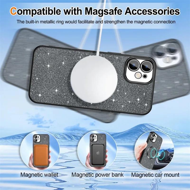 Роскошный чехол для телефона с беспроводной зарядкой Electroplate Magsafe для iPhone 16 15 13 12 11 Pro Max 14 Plus, мягкий чехол-бампер с блестками