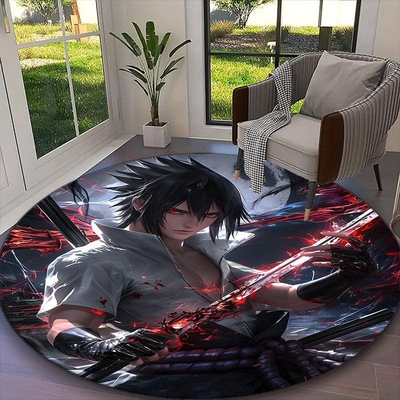 1pc Round Rug Appropriate for Office, Game Role Naruto Carpet, Versatile Printed Chair Rug, Durable Home Sofa Carpet