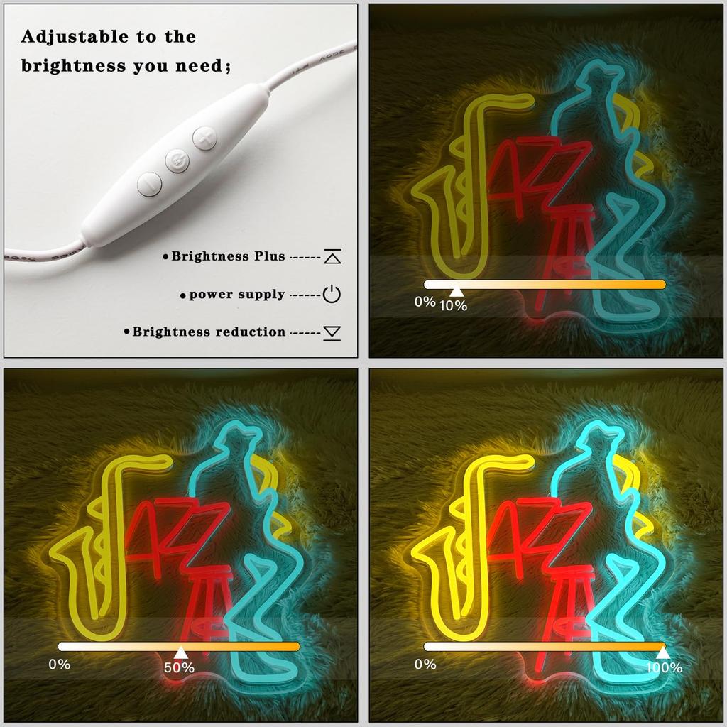 Jazz Live Neon Sign Light Saxophone Musical Instrument Led Neon Light for Bedroom Music Hall Recording Studio Instrument Shop