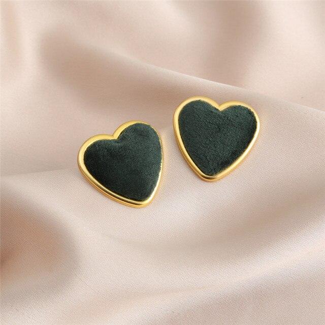 17KM Винтажные красочные бархатные серьги-гвоздики в форме сердца для женщин и девочек, элегантные металлические серьги с флокированием для пирсинга ушей, ювелирные изделия, подарки