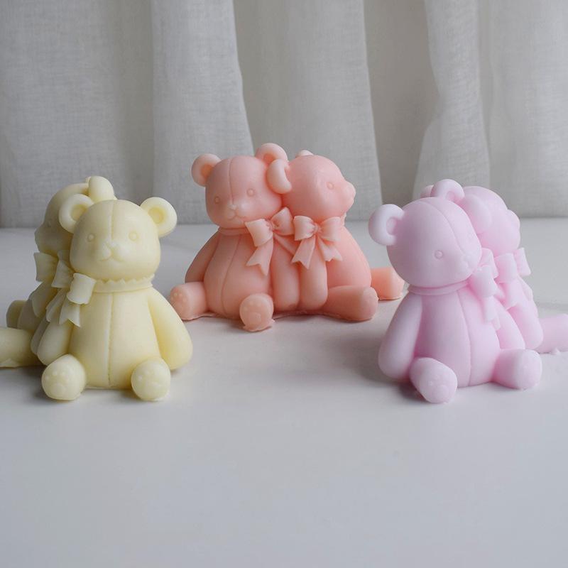 Силиконовая форма для свечей в виде медведя-любовника, бант, сиамский медведь, мыло, смола, гипсовая форма, набор для самостоятельного изготовления шоколадного торта, подарок