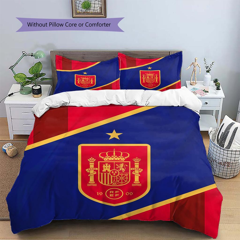 Spain National Football Team Pattern Bedding Quilt Set Home Decoration Gift (1 * duvet cover + 2 * pillowcase without core)