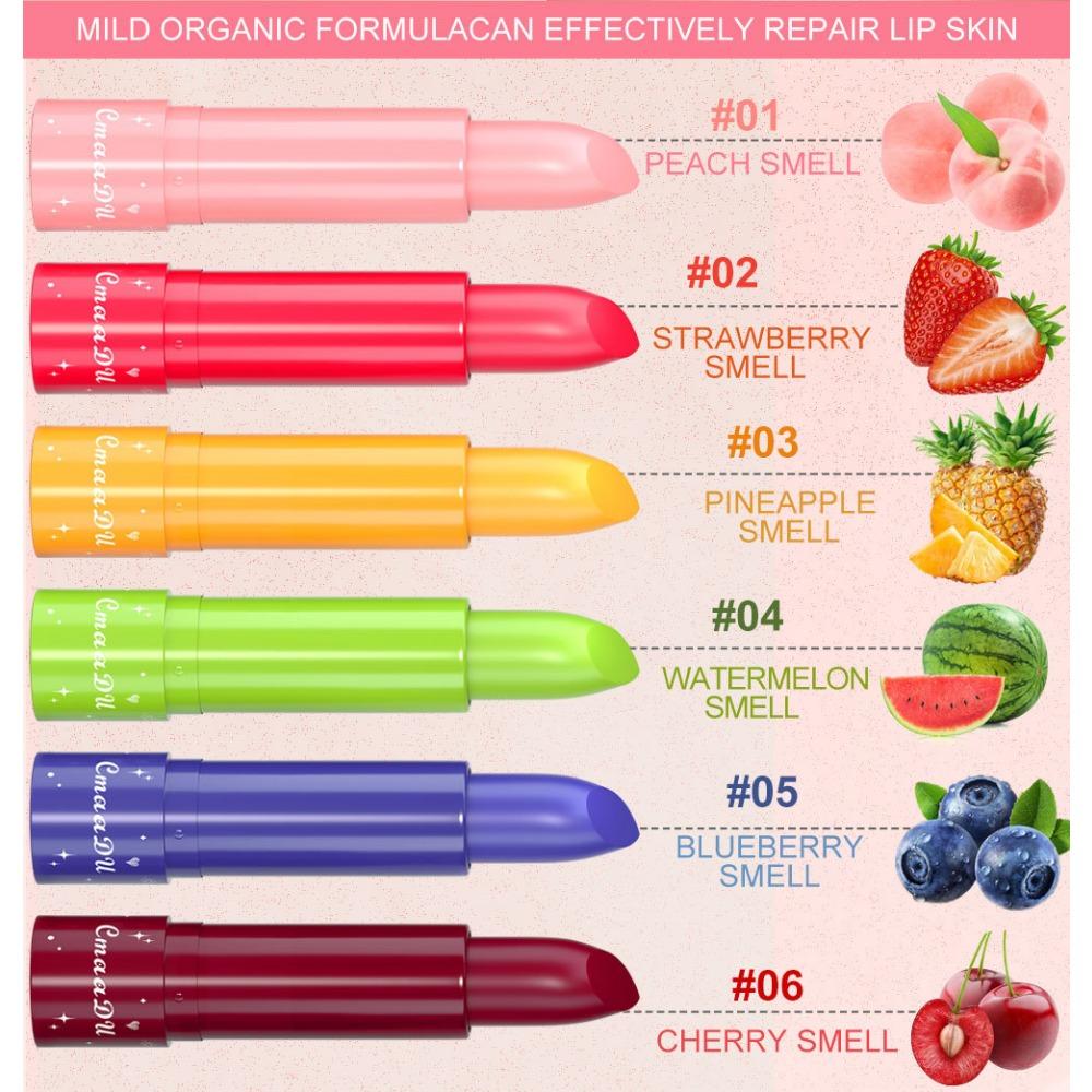 CmaaDu: 6 упаковок меняющей цвет губной помады с фруктовым вкусом, которая не размазывается и не выцветает.