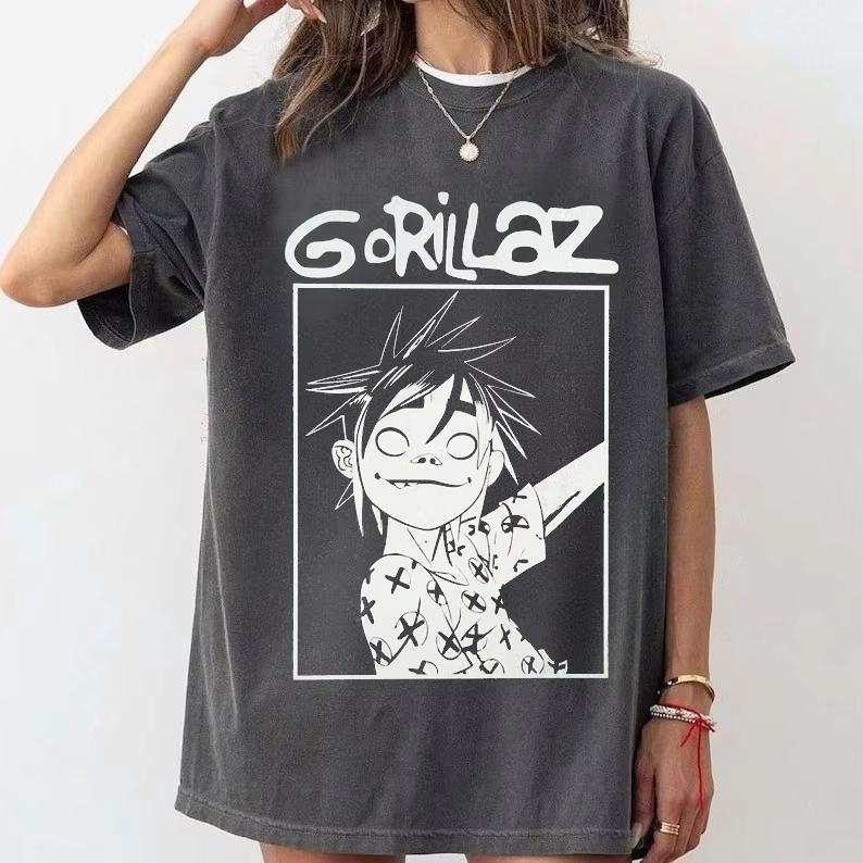 Hot Sale Gorillaz Band Print Short Sleeve T-Shirt Breathable Streetwear Short Sleeve Casual Tee Gothic Cotton Oversized T-Shirt
