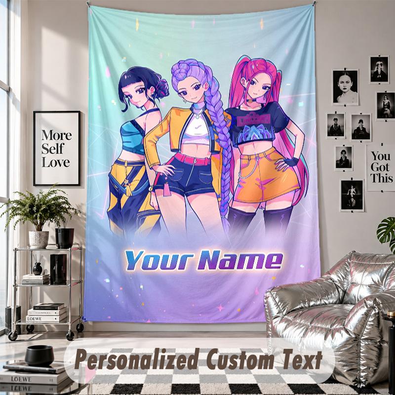 Custom Tapestry Wall Hanging, Kpop Demon Hunters Personalized Name Text Home Wall Decor