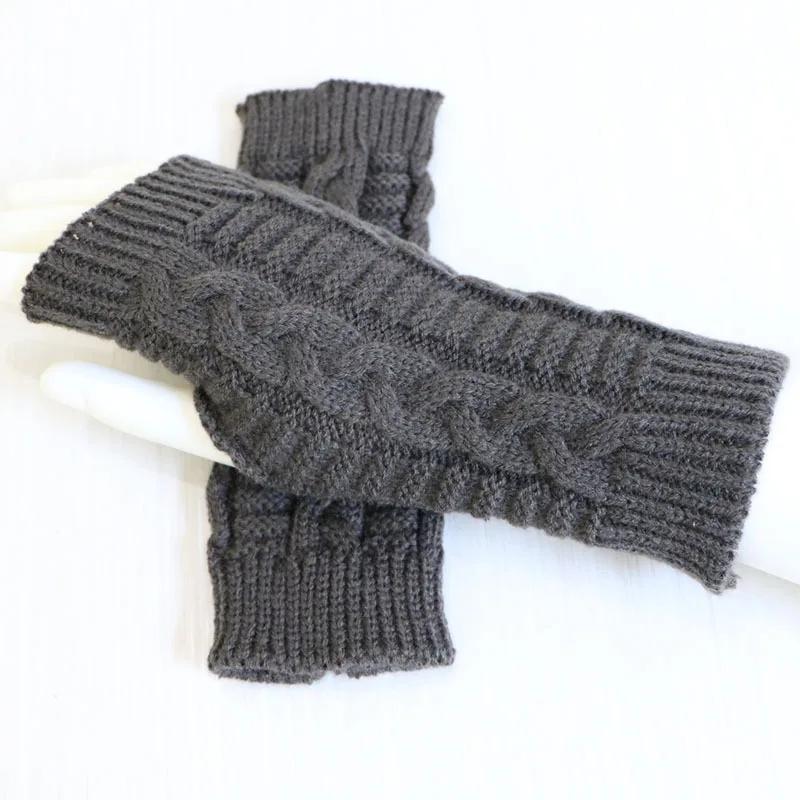 Winter Warm Knitted Fingerless Gloves Couple Half-Finger Twisted Cable Pattern Unisex Hand Warmer Mitts