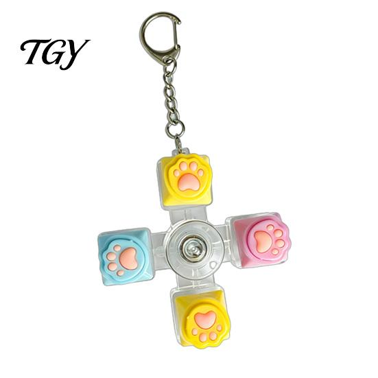 Handheld Plastic Decompression Toy 4-Keys Fidget Keyboard Toy, LED Light-up Spinner with Finger Clicker Keychain, Stress Relief Push Button