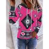 Ladies' Casual and Fashionable Round-neck Pullover Hoodie, Western Ethnic Style Retro Printed Women's Top Sweatshirt