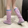 Fashion Women's Winter Long Boots Violet Long Tube Boots Women Shoes Retro Style Round Toe Versatile with Plush High Tube Knight Boots