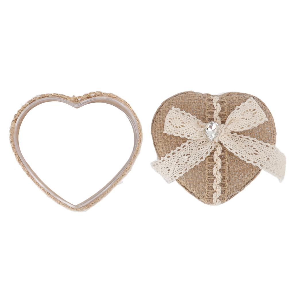 Кольцо в форме сердца Подарочная коробка Льняная отделка Вязаное милое украшение для ювелирных изделий Брошь Серьги