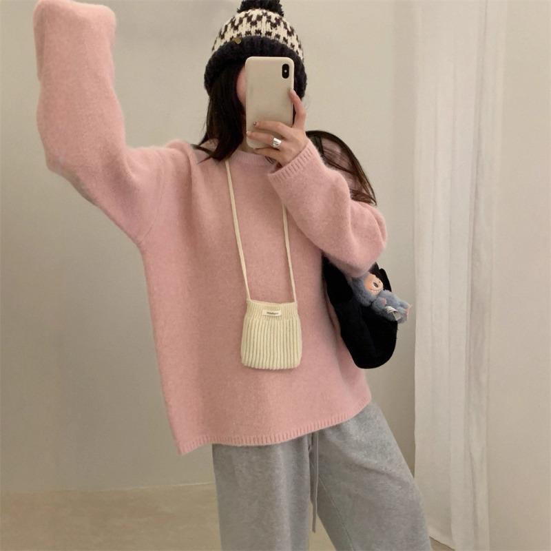 Soft Waxy Hairy Casual Versatile Pullover Sweater Women's Autumn and Winter New Round Neck Loose Warm Knitted Top