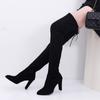 Fashion The Knee Women Boots Stretch Fabrics High Heel Slip On Shoes Pointed Toe Woman Long Boots Size Plus Size34-43