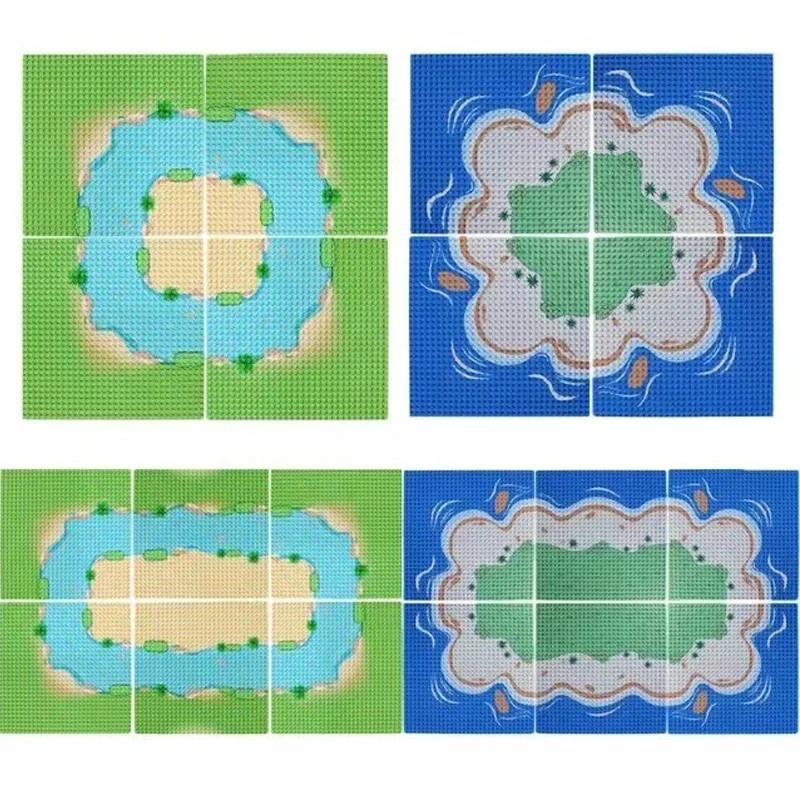 32X32 Dots Building Block Base Plate 25.5X25.5Cm Grassland River,Tropical Treehouse & City Road Street Scenery Bricks Toys