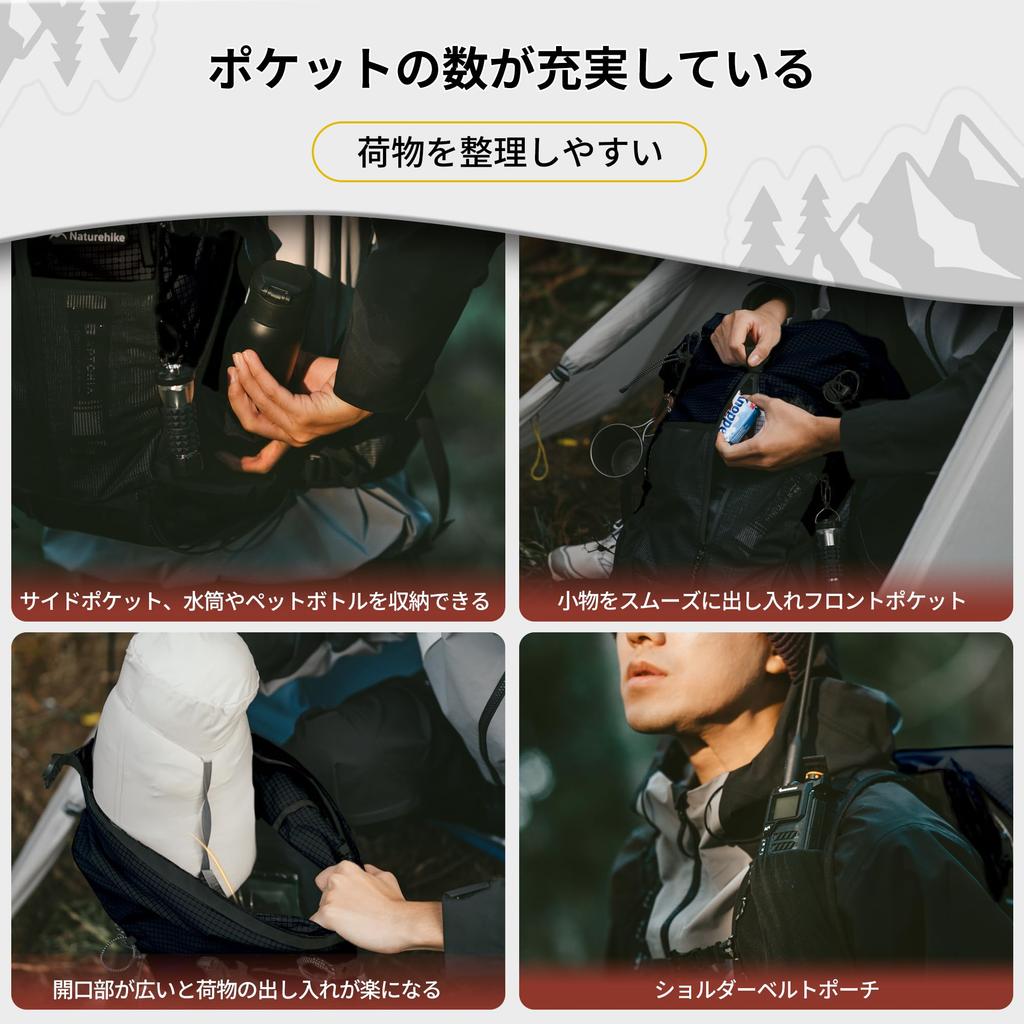 Naturehike Official Shop Backpack for Hiking, Camping, and Outdoor Activities. Features include storage, water repellency, and breathability.