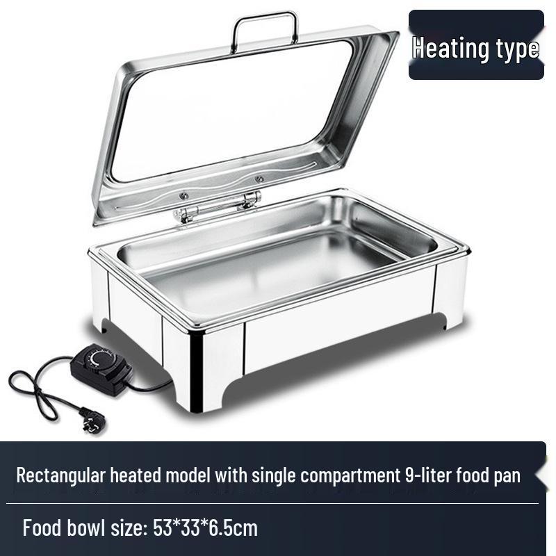 Stainless Steel Electric & Alcohol Buffet Warming Stove with Hydraulic Flip-Top