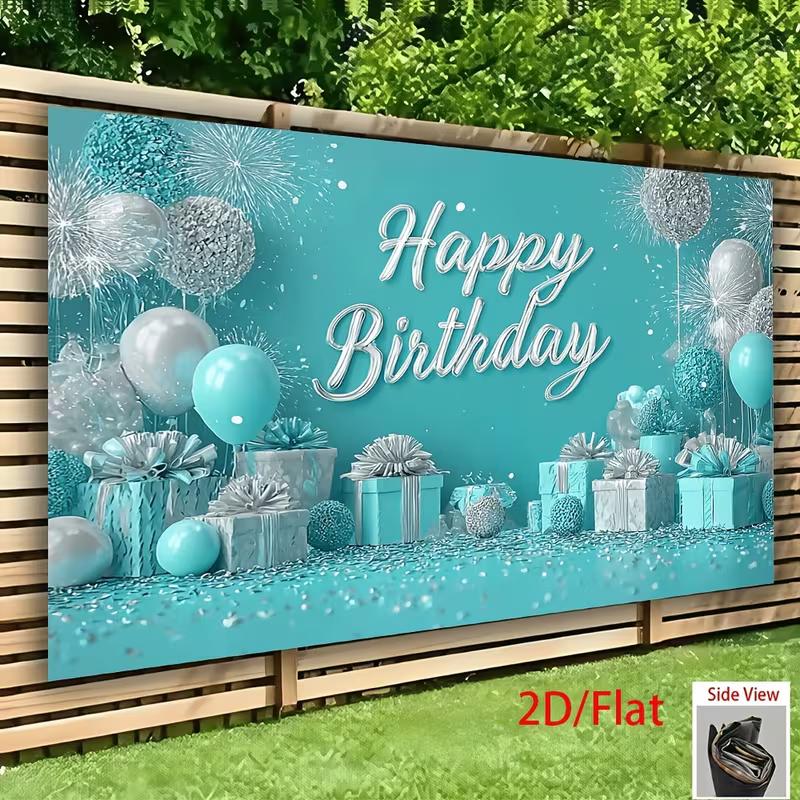 2D Teal and Silver Balloon Backdrop for Kids and Adult Birthdays Photography Background