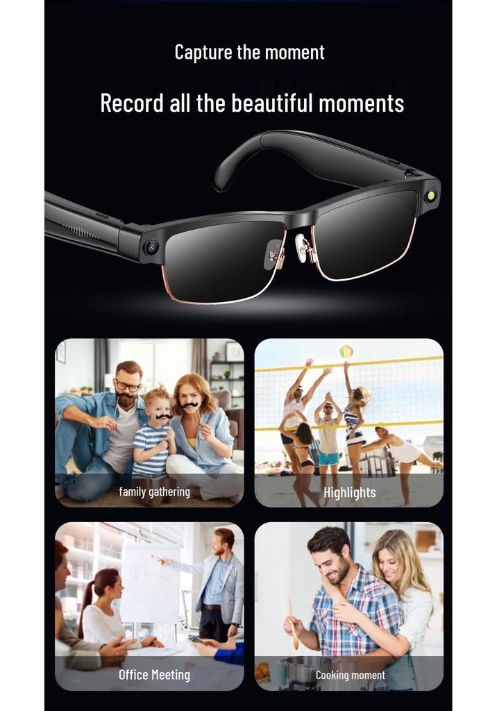 AI Smart Glasses: 8MP HD Camera, Bluetooth, Dual Microphone, Noise-Cancelling, Anti-Blue Light, Translation Feature